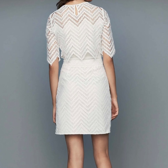 Maje Rosalba Ivory Chevron Lace Mini Dress - Little White Dress - multiple sizes - Picture 2 of 8